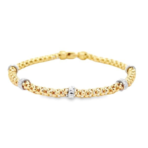 18K Yellow Gold Mesh Link Bracelet with Diamond-Cut White Gold Accents Image 2 Arezzo Jewelers Elmwood Park, IL