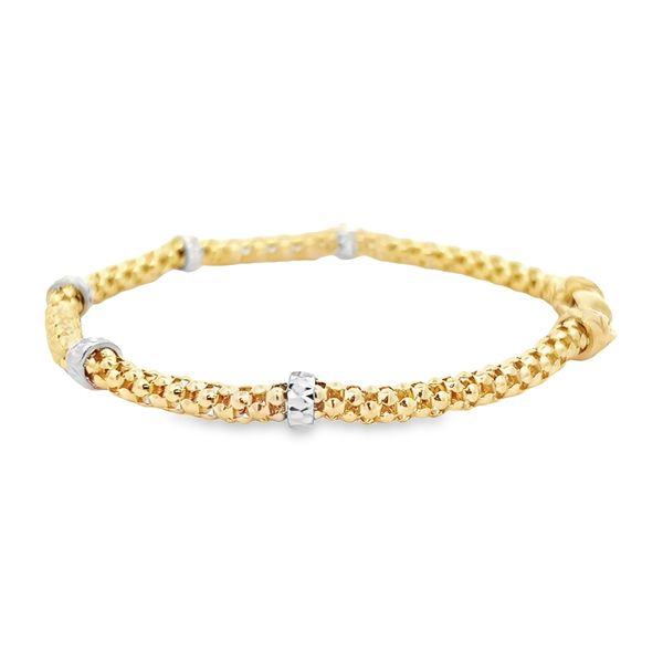 18K Yellow Gold Mesh Link Bracelet with Diamond-Cut White Gold Accents Image 4 Arezzo Jewelers Elmwood Park, IL