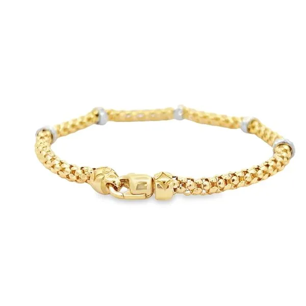 18K Yellow Gold Mesh Link Bracelet with Diamond-Cut White Gold Accents Image 5 Arezzo Jewelers Elmwood Park, IL