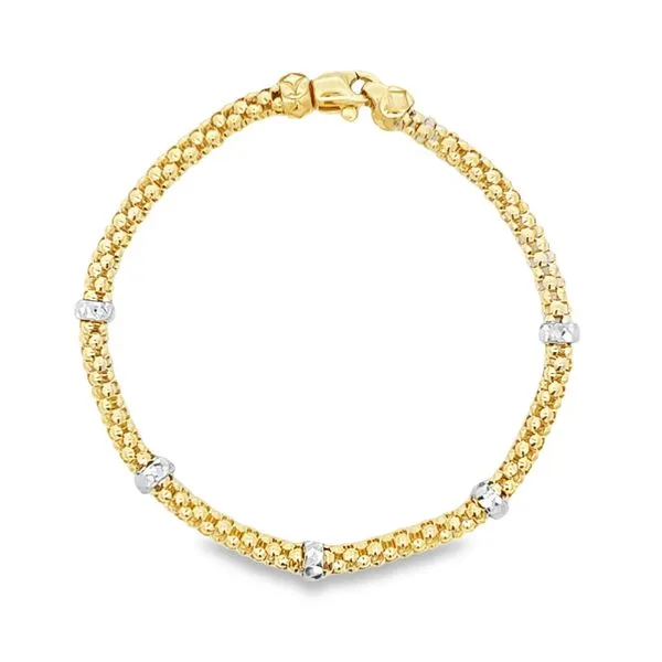 18K Yellow Gold Mesh Link Bracelet with Diamond-Cut White Gold Accents Arezzo Jewelers Elmwood Park, IL