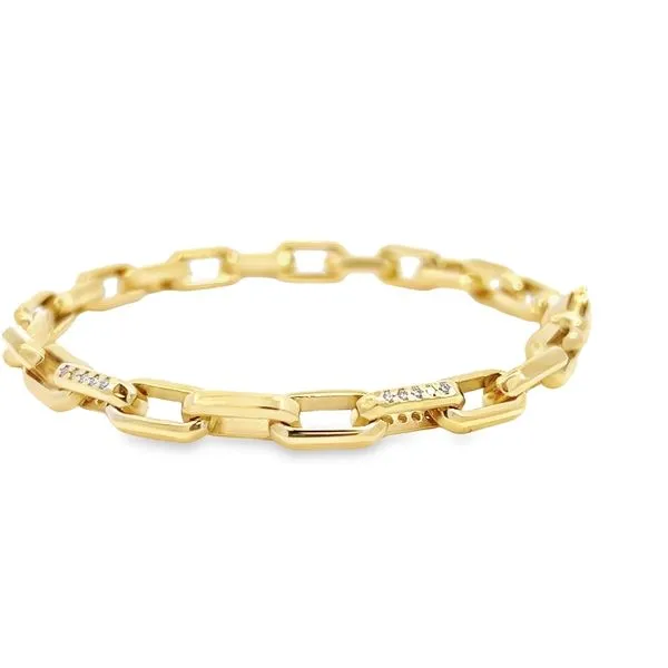 14K Yellow Gold Diamond Cable Link Men's Bracelet Image 2 Arezzo Jewelers Elmwood, IL