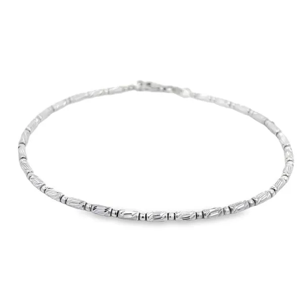 18K White Gold 2.3mm Diamond Cut Bead Bracelet Image 2 Arezzo Jewelers Elmwood Park, IL