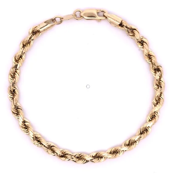 14K Yellow Gold 4.6mm Hollow Rope Link Bracelet Arezzo Jewelers Elmwood Park, IL