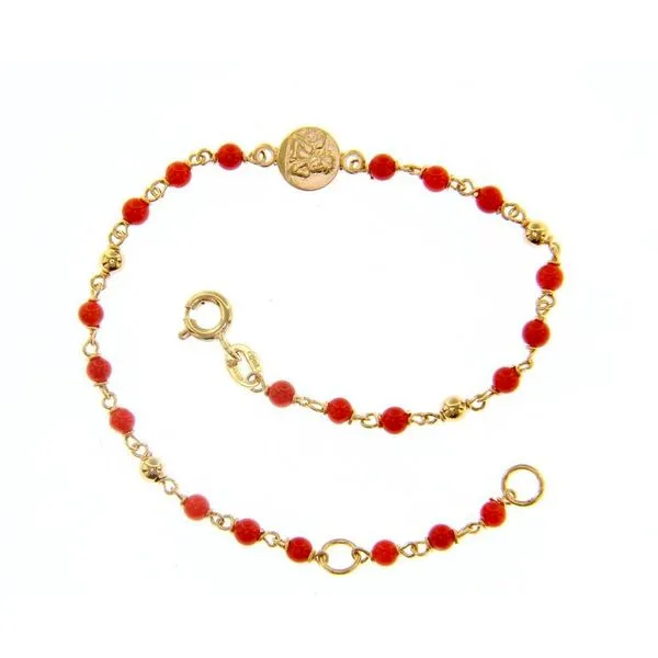 18k Yellow Gold Beaded Coral Gaurdian Angel Bracelet Arezzo Jewelers Elmwood Park, IL