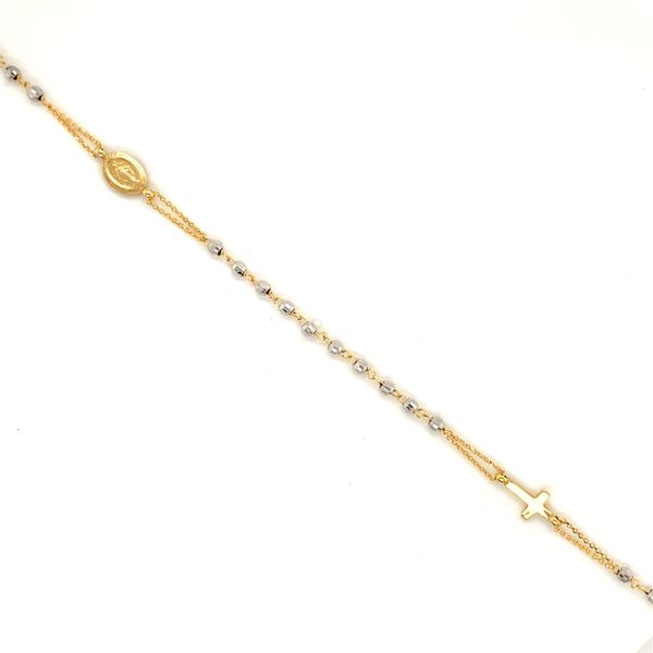 18k Two Tone Gold Beaded Rosary Religious Bracelet Image 2 Arezzo Jewelers Elmwood Park, IL