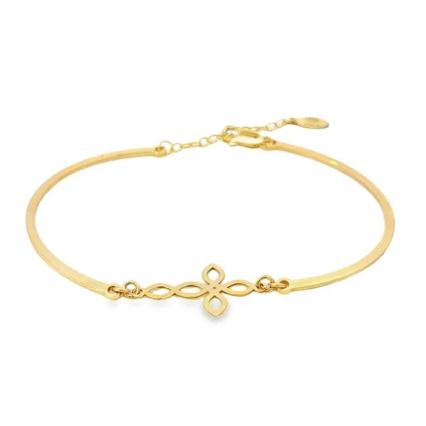 18K Yellow Gold Religious Cross Bangle Bracelet Image 2 Arezzo Jewelers Elmwood Park, IL