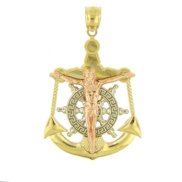14k Tri Color Crucifix Anchor Medal - Caravaca Arezzo Jewelers Elmwood Park, IL