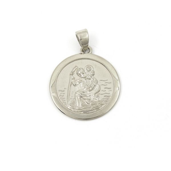 14k White Gold St. Christopher Gold Medal, 18mm Arezzo Jewelers Elmwood Park, IL