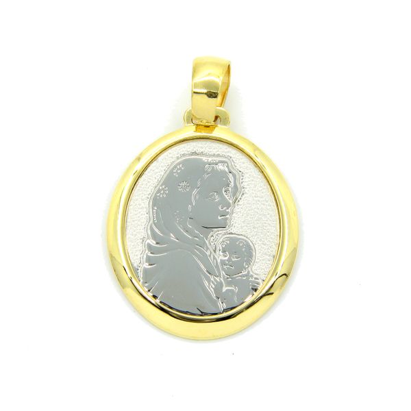 18k Two Tone Mother and Child Medal Arezzo Jewelers Elmwood Park, IL