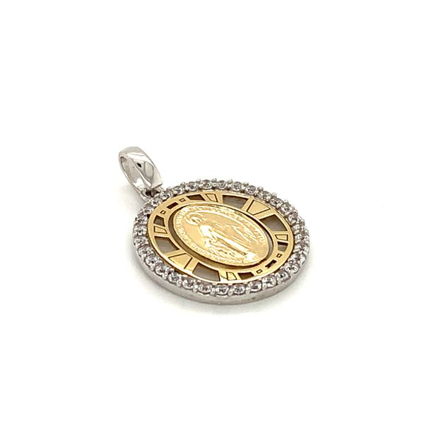 18k Two Tone Gold Miraculous Mary Medal with CZ Image 3 Arezzo Jewelers Elmwood Park, IL