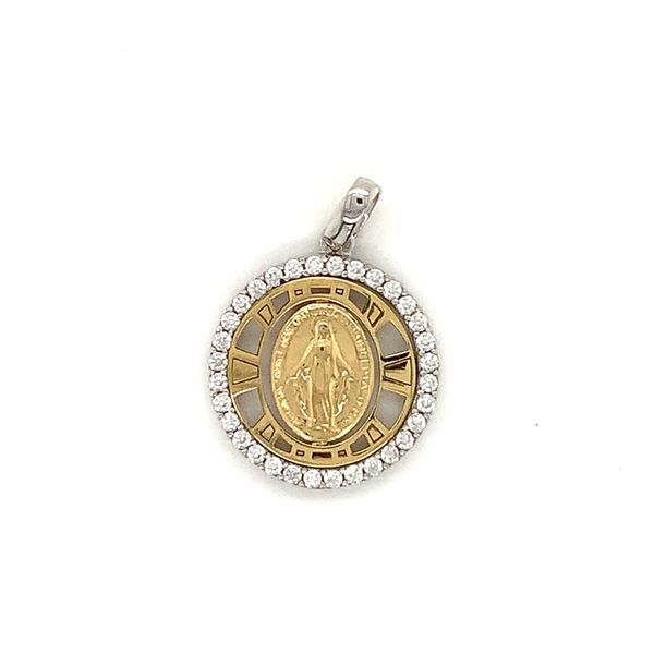 18k Two Tone Gold Miraculous Mary Medal with CZ Arezzo Jewelers Elmwood Park, IL