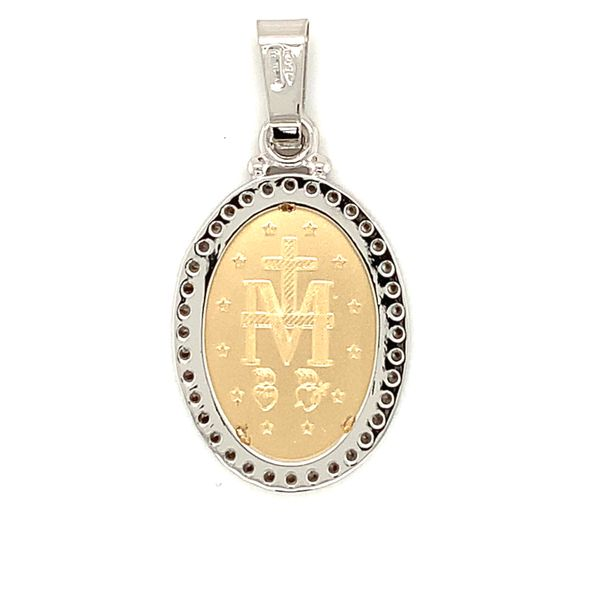 18k Two Tone Gold Miraculous Mary Medal with CZ's Image 2 Arezzo Jewelers Elmwood Park, IL