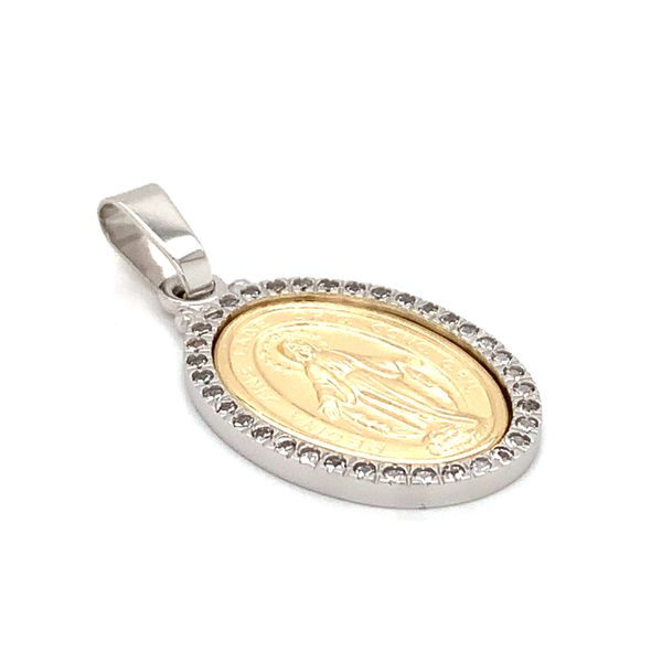 18k Two Tone Gold Miraculous Mary Medal with CZ's Image 3 Arezzo Jewelers Elmwood Park, IL