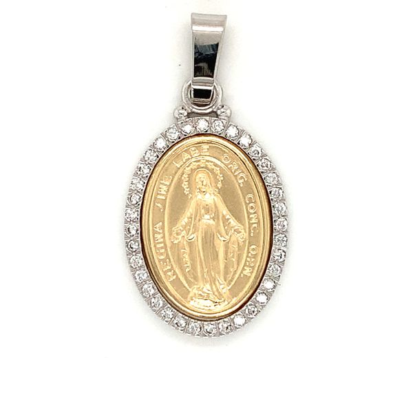 18k Two Tone Gold Miraculous Mary Medal with CZ's Arezzo Jewelers Elmwood Park, IL