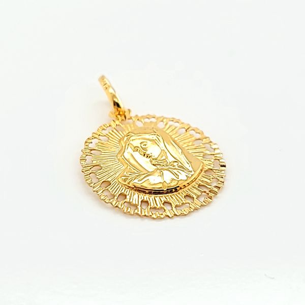 14k Yellow Gold Reversible Jesus & Virgin Mary Medal Image 3 Arezzo Jewelers Elmwood Park, IL