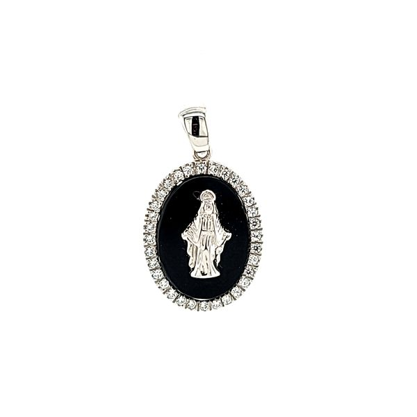 18k White Gold Oval Miraculous Mary Medal Arezzo Jewelers Elmwood Park, IL