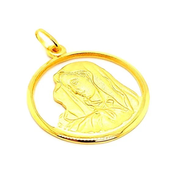 18k Yellow Gold 29mm Openwork Virgin Mary Medal Image 2 Arezzo Jewelers Elmwood Park, IL