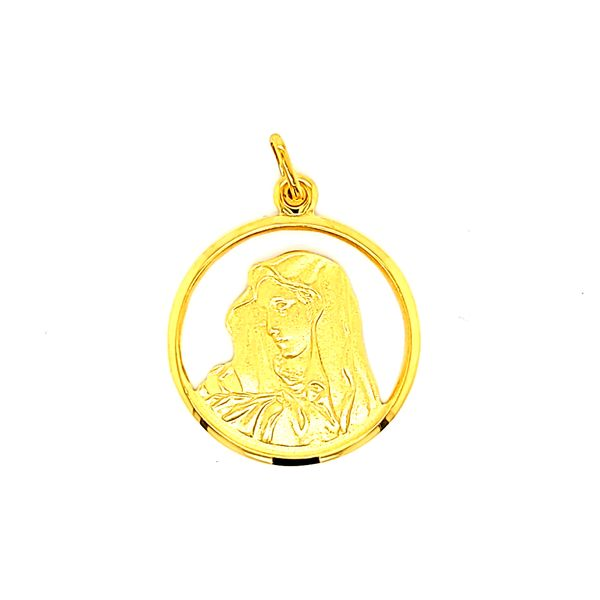 18k Yellow Gold 29mm Openwork Virgin Mary Medal Arezzo Jewelers Elmwood Park, IL