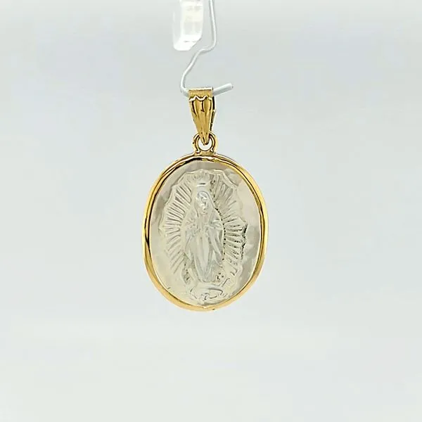 14kt Yellow Gold Mother of Pearl Lady of Guadalupe Medal Arezzo Jewelers Elmwood Park, IL