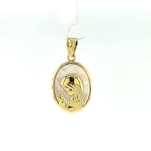 14kt Yellow Gold and Mother of Pearl Oval Praying Mary Medal Arezzo Jewelers Elmwood Park, IL