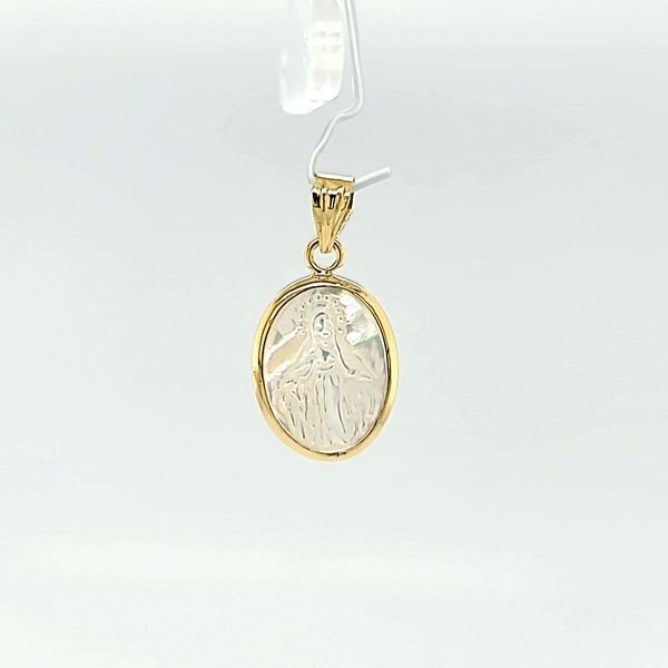 14kt Yellow Gold and Mother of Pearl Small Oval Miraculous Medal Arezzo Jewelers Elmwood Park, IL