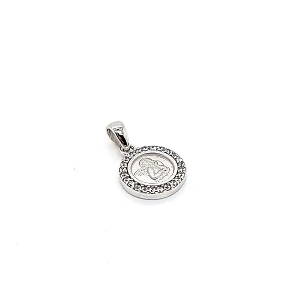 14k White Gold 10.5mm CZ Angel Medal Image 2 Arezzo Jewelers Elmwood Park, IL