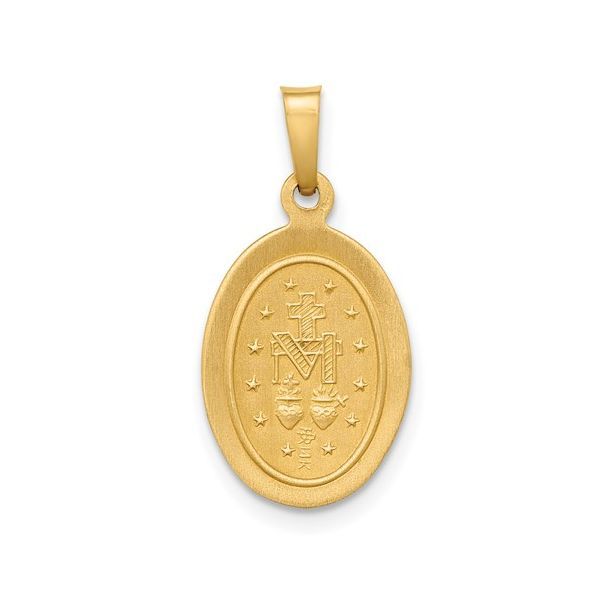 14k Polished and Satin Miraculous Medal Hollow Pendant Image 3 Arezzo Jewelers Elmwood Park, IL