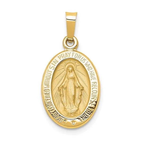 14k Polished and Satin Miraculous Medal Hollow Pendant Arezzo Jewelers Elmwood Park, IL