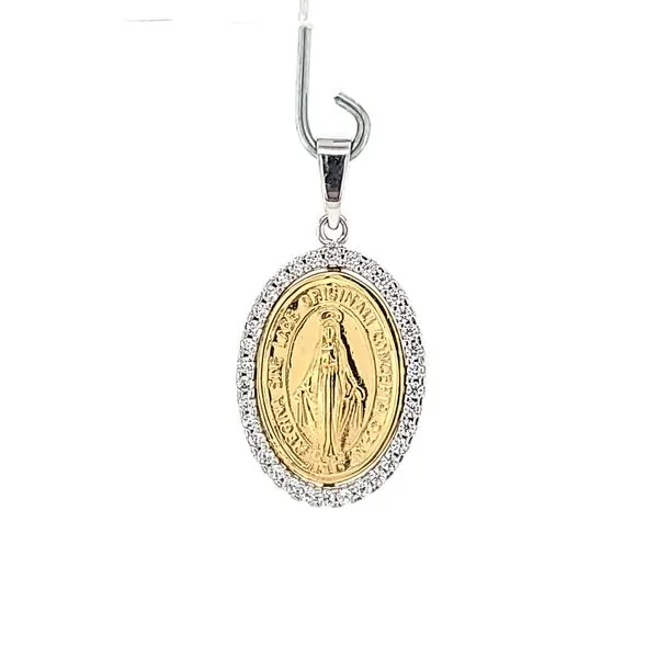 18k Two Tone CZ Miraculous Virgin Mary Gold Medal Arezzo Jewelers Elmwood Park, IL
