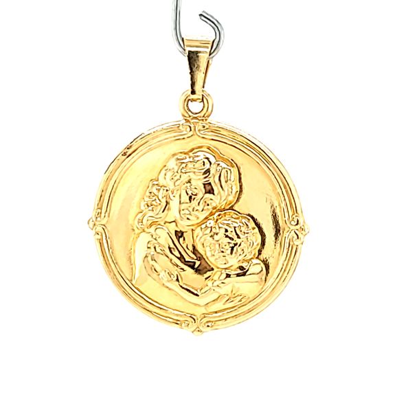 18k Yellow Gold Blessed Mother Mary and Child Medal Arezzo Jewelers Elmwood Park, IL