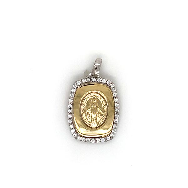 18k Yellow Gold Miraculous Mary Medal with CZ's Arezzo Jewelers Elmwood Park, IL