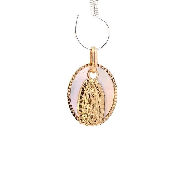 18 Karat Yellow Gold and Mother of Pearl Miraculous Virgin Mary Medal Arezzo Jewelers Elmwood Park, IL