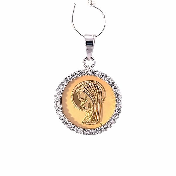 18 Karat Two Tone Gold Virgin Mary Medal w/ CZ Arezzo Jewelers Elmwood Park, IL