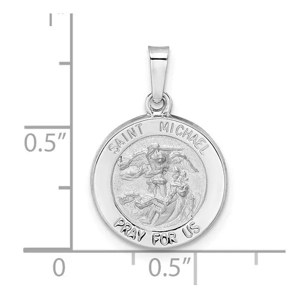 14k White Gold 14mm St Michael Medal Pendant Image 4 Arezzo Jewelers Elmwood Park, IL