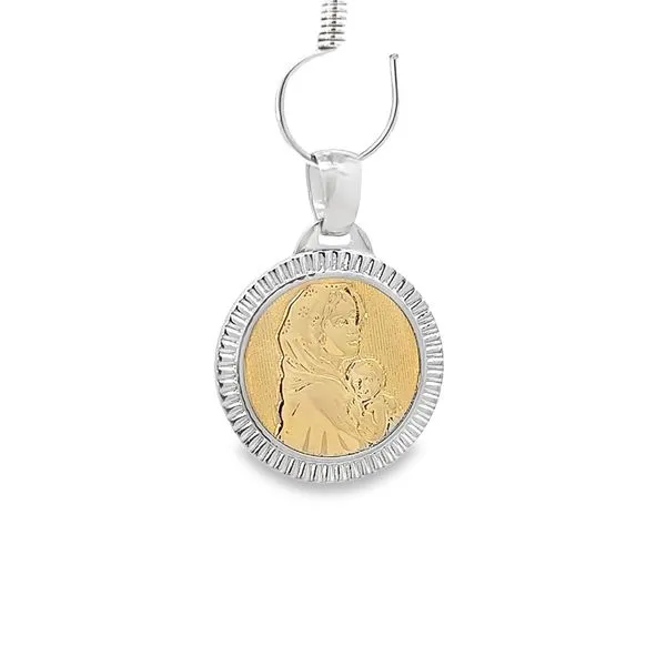 18K Two-Tone Gold Virgin Mary and Child Medal Arezzo Jewelers Elmwood Park, IL