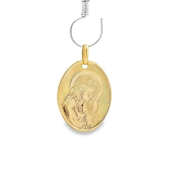 18K Yellow Gold Virgin Mary and Child Medal Arezzo Jewelers Elmwood Park, IL