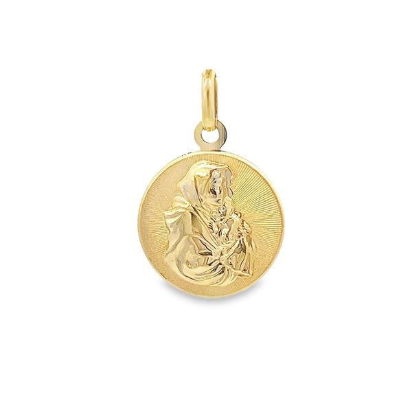 18K Yellow Gold Virgin Mary and Child Medal Arezzo Jewelers Elmwood Park, IL