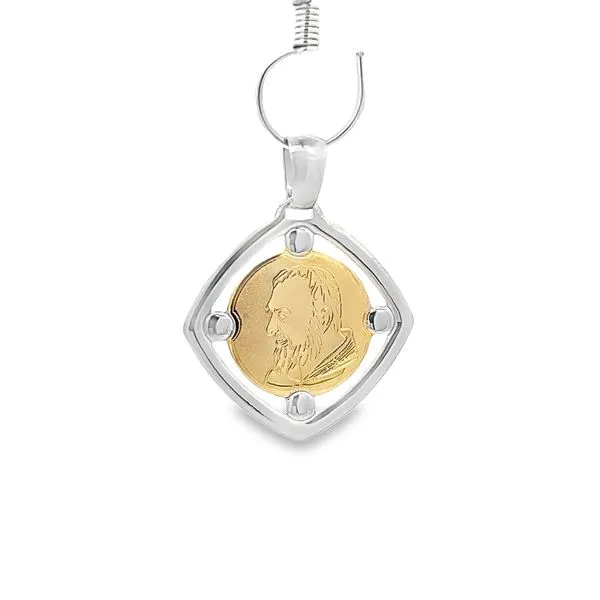 18K Two Tone Padre Pio Medal Arezzo Jewelers Elmwood Park, IL