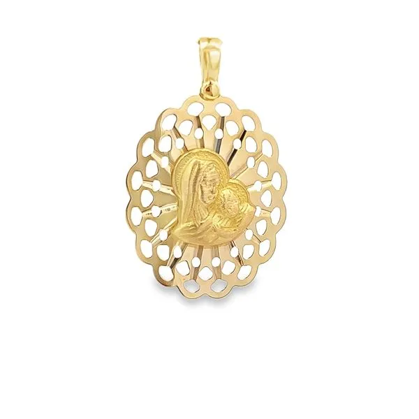 18k Yellow Gold Virgin Mary and Child Medal Arezzo Jewelers Elmwood Park, IL