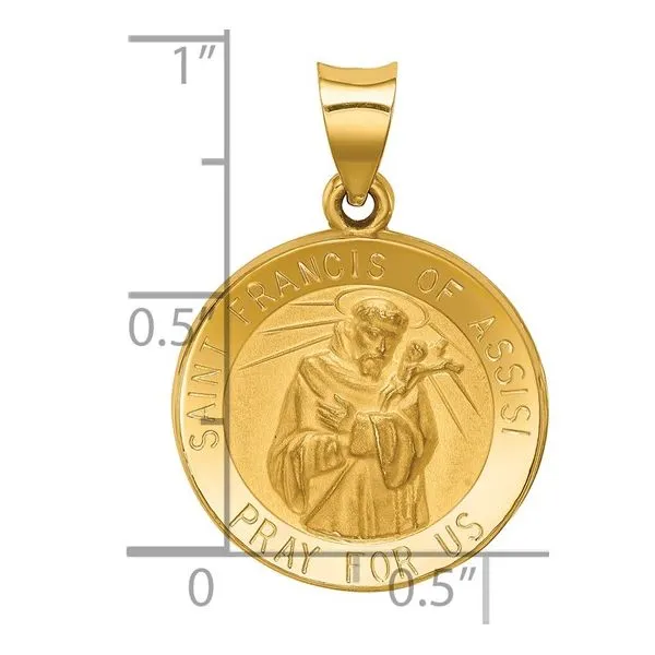 14k Polished and Satin St Francis of Assisi Medal Hollow Pendant Image 3 Arezzo Jewelers Elmwood Park, IL