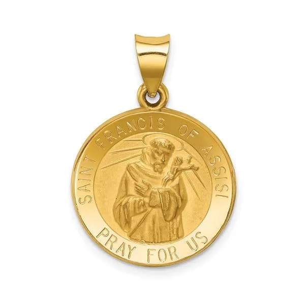 14k Polished and Satin St Francis of Assisi Medal Hollow Pendant Arezzo Jewelers Elmwood Park, IL