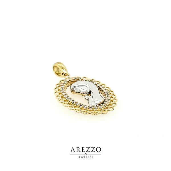 18K Two Tone Gold Reversible Virgin Mary Medal with Filigree Design Image 2 Arezzo Jewelers Elmwood Park, IL