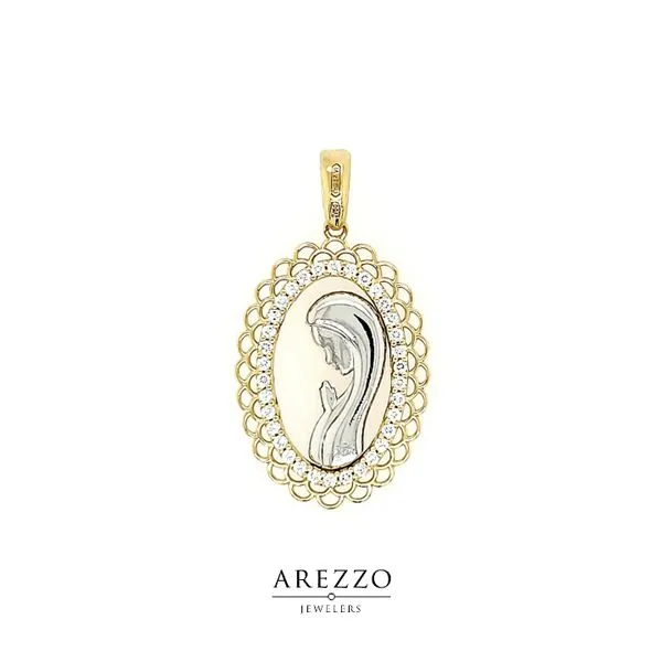 18K Two Tone Gold Reversible Virgin Mary Medal with Filigree Design Arezzo Jewelers Elmwood Park, IL