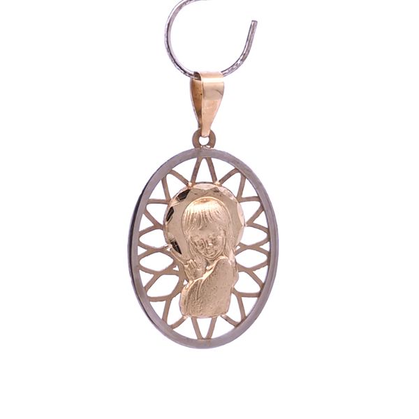 14k Two Tone Gold Oval Blessed Praying Child Religious Medal Arezzo Jewelers Elmwood Park, IL