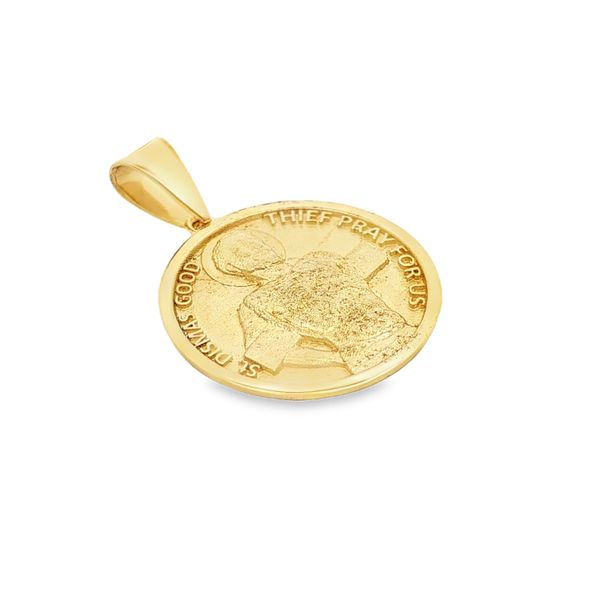 14K Yellow Gold Solid St. Dismas Medal Pendant – 1 Inch, 6.6 Grams Image 2 Arezzo Jewelers Elmwood Park, IL
