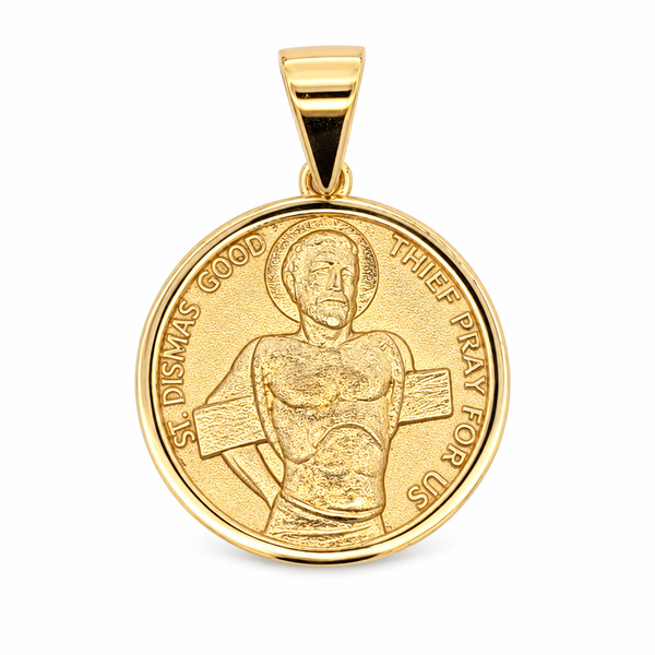 14K Yellow Gold Solid St. Dismas Medal Pendant – 1 Inch, 6.6 Grams Arezzo Jewelers Elmwood Park, IL