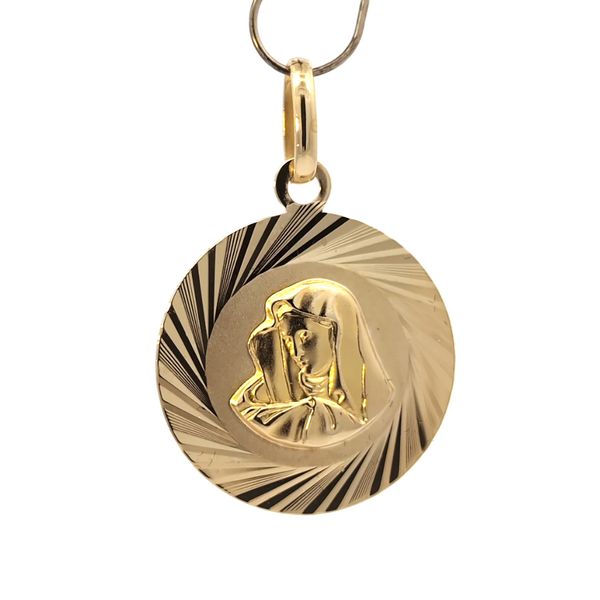 18K Yellow Gold Solid Virgin Mary Medal - 1
