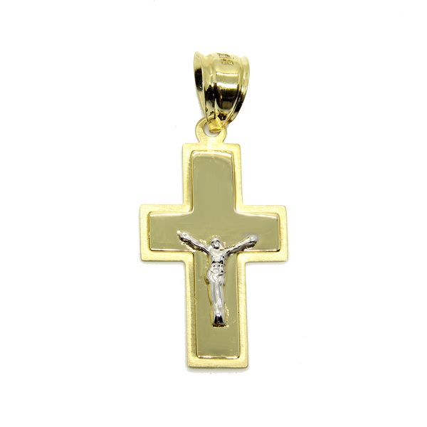 14k Two Tone Gold Mirrored Crucifix Arezzo Jewelers Elmwood Park, IL