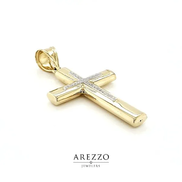 14k Two Tone Diamond Cut Cross Image 2 Arezzo Jewelers Elmwood Park, IL