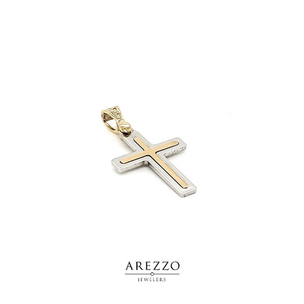 14k Two Tone Gold Small Cross Pendant Image 2 Arezzo Jewelers Elmwood Park, IL